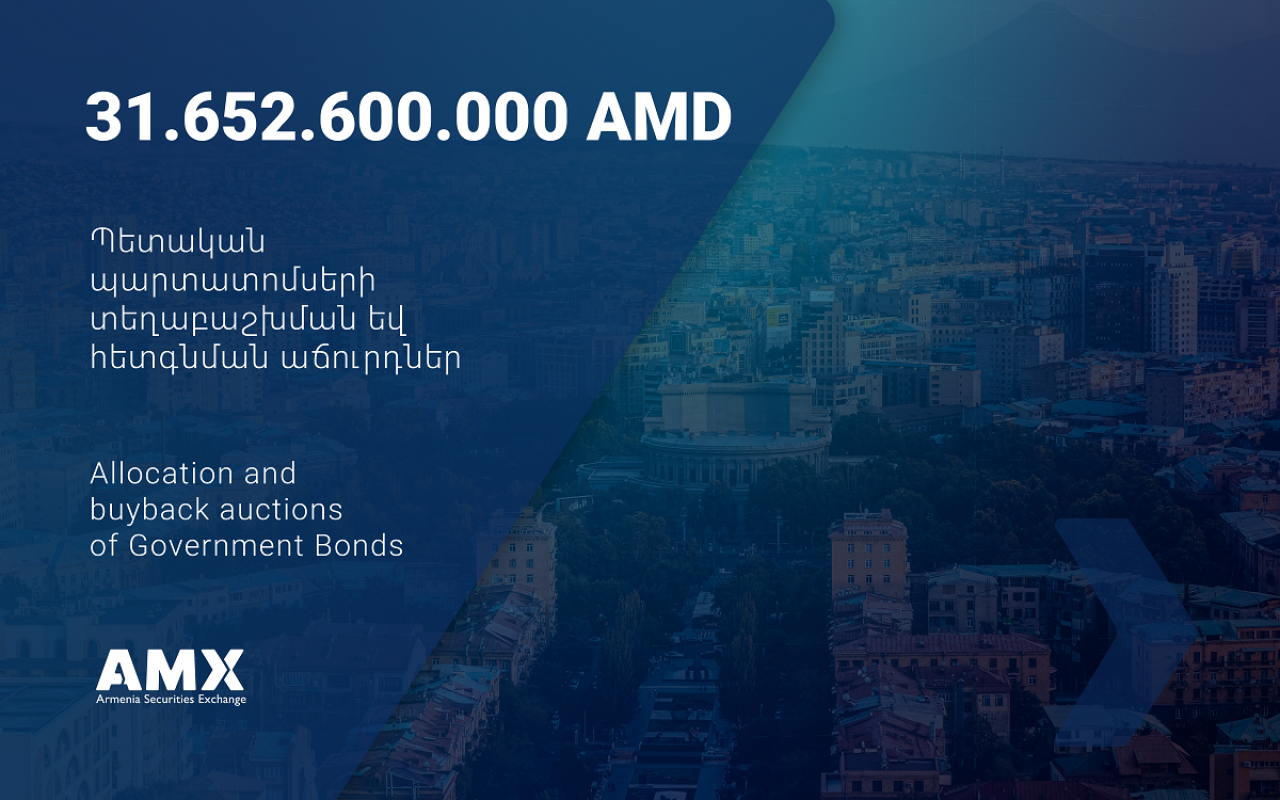 Տեղի են ունեցել ավելի քան 31,6 մլրդ դրամ ծավալով պետական պարտատոմսերի տեղաբաշխման և հետգնման աճուրդներ. AMX